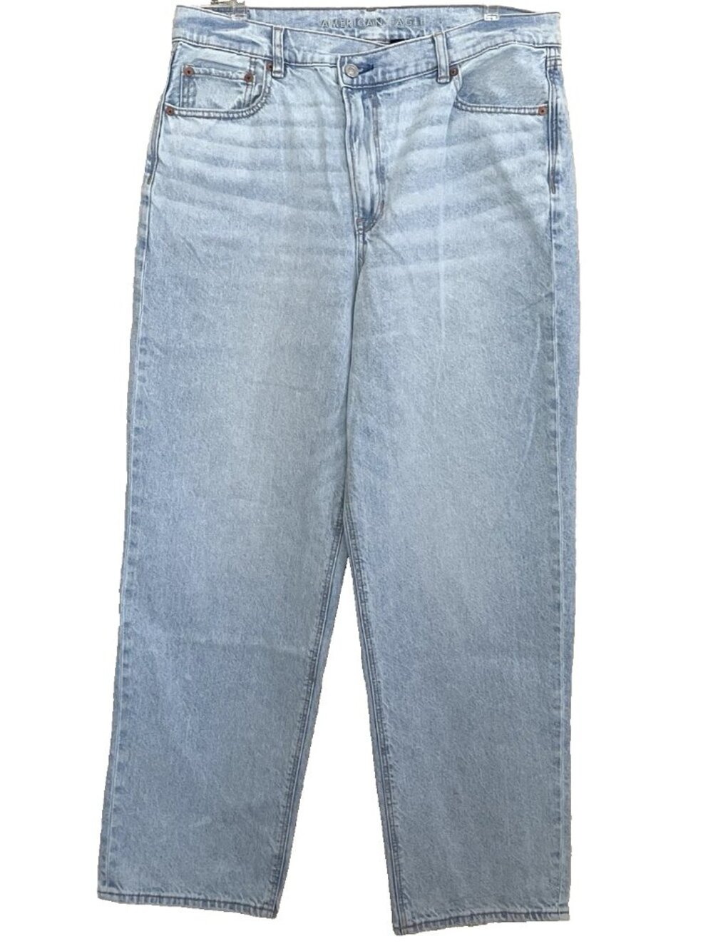 American Eagle Highest Rise Baggy Straight Jeans Size 14 Short Criss Cross Waist - Picture 3 of 13